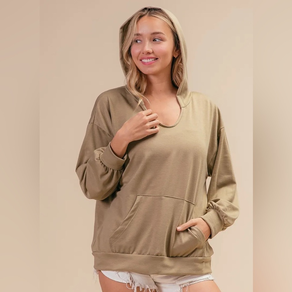 Bibi Olive Kangaroo Pouch Hoodie